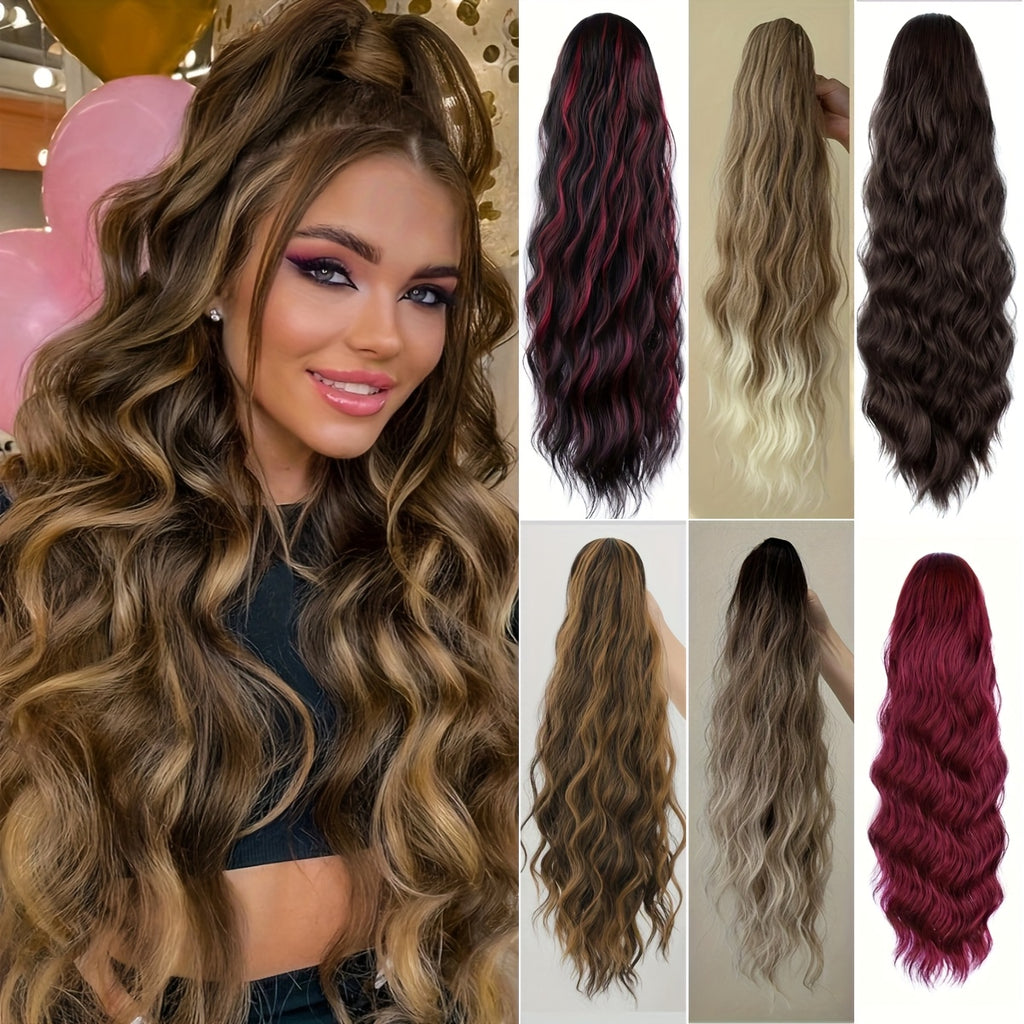 YUSULAXI Women'S 24-Inch Long Wavy Drawstring Ponytail Extension, High Temperature Fiber Synthetic Hairpiece for Daily Use