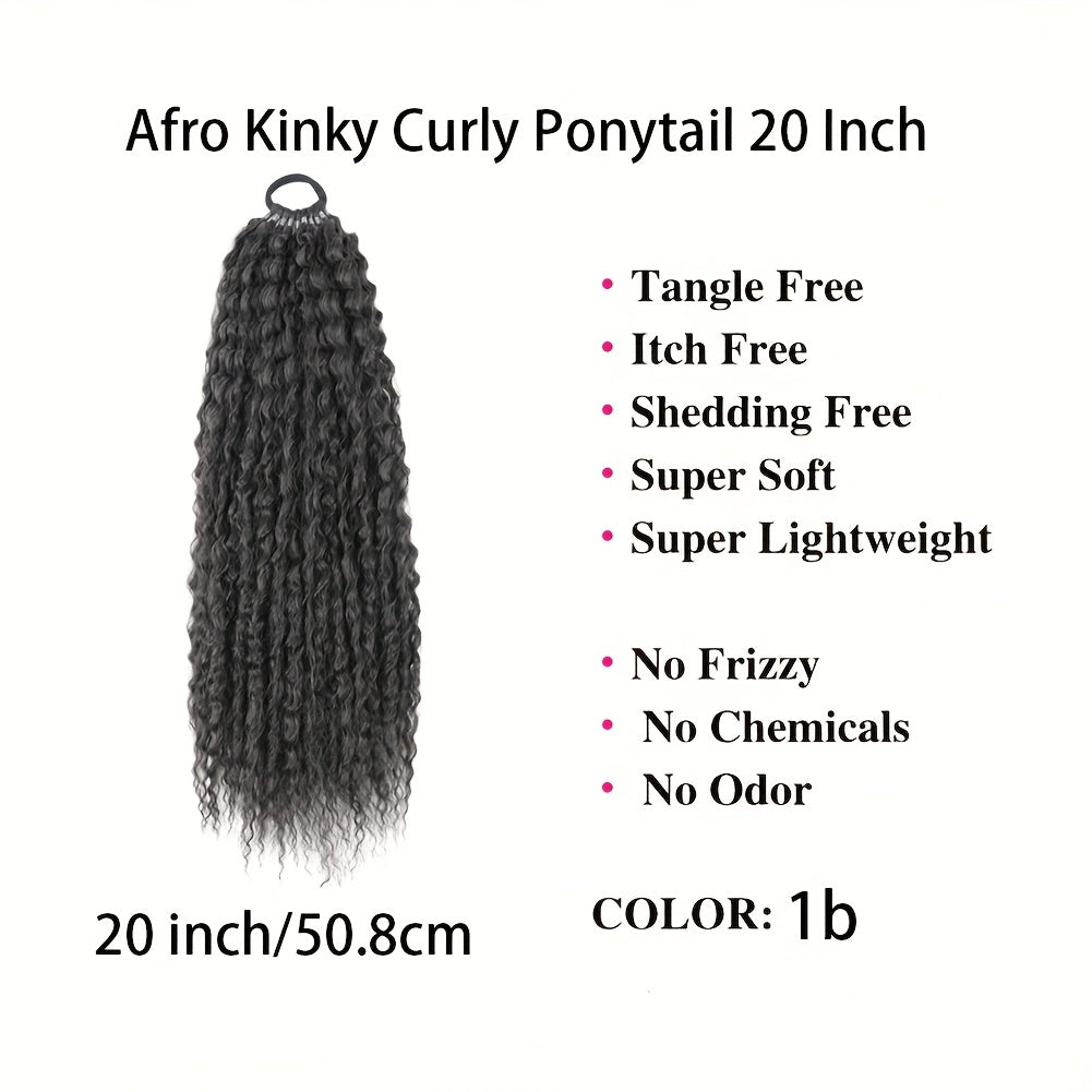 20-Inch Long Curly Fluffy Ponytail Extension with a Drawstring for Women, Featuring Clip-In Synthetic Hair