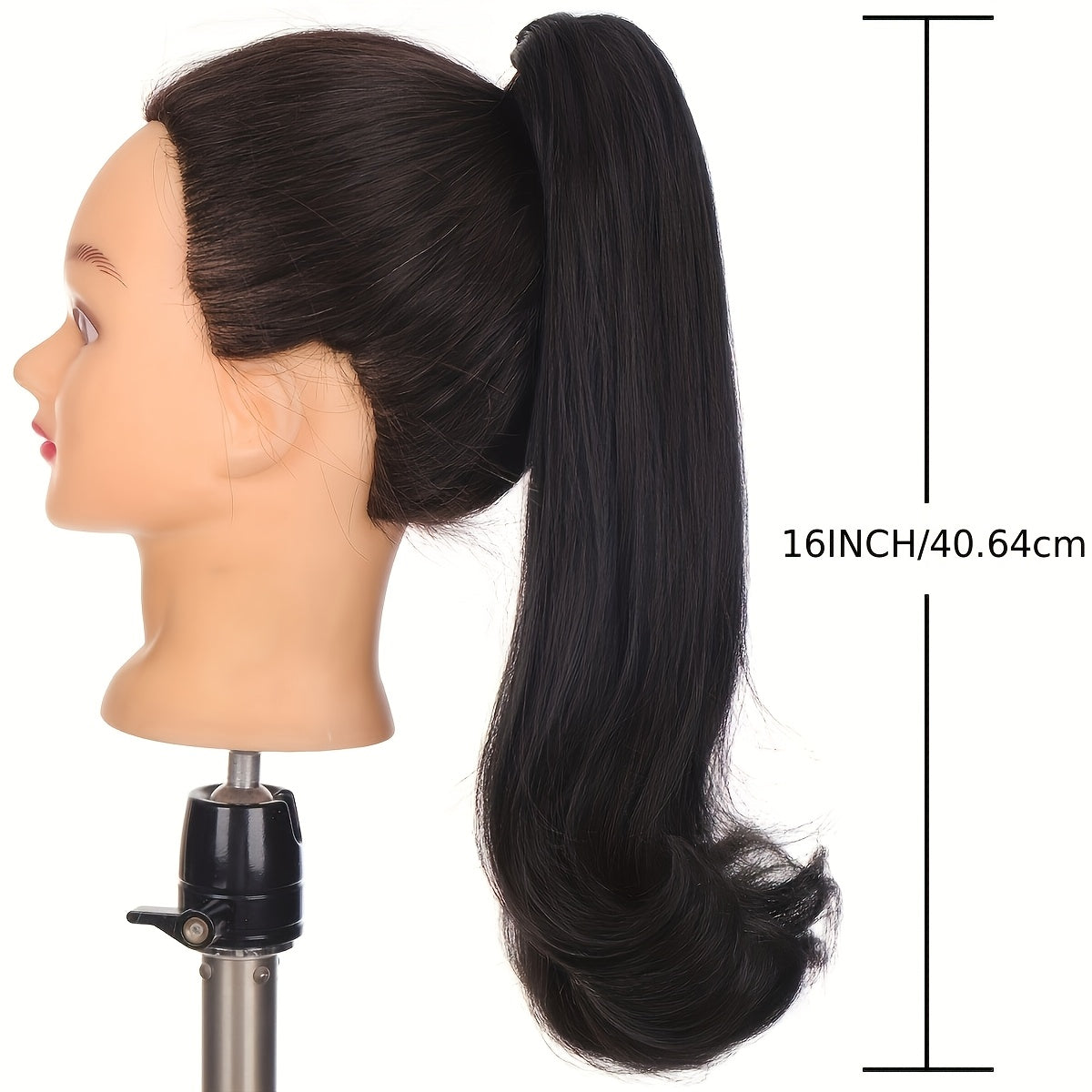 16 Kinky Straight Synthetic Ponytail Hair Extensions with 2 Plastic Comb & Drawstring - Natural Black Loose Curly Style, Easy to Style, Adds Volume & Length, Perfect for Women'S Hair, Versatile Hairpiece, Secure Fit Hairpiece
