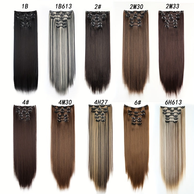 Elegant Women'S Long Straight Hair Extensions - Heat-Resistant, Synthetic Clips for Blonde & Black Hair, Daily Use, Stylish Hairpiece | Heatresistant Hairpiece | Durable Hairpiece