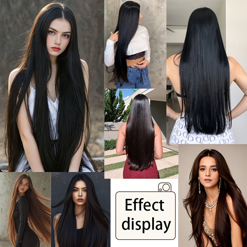 5-Card Straight Hair Clip-In Extensions - Natural Black, High-Quality Synthetic Hair for Women, Easy to Style & Blend, Perfect for Everyday or Special Occasions, Hair Wigs, Versatile Hairpiece, Sleek Hairpiece, Heatresistant Hair
