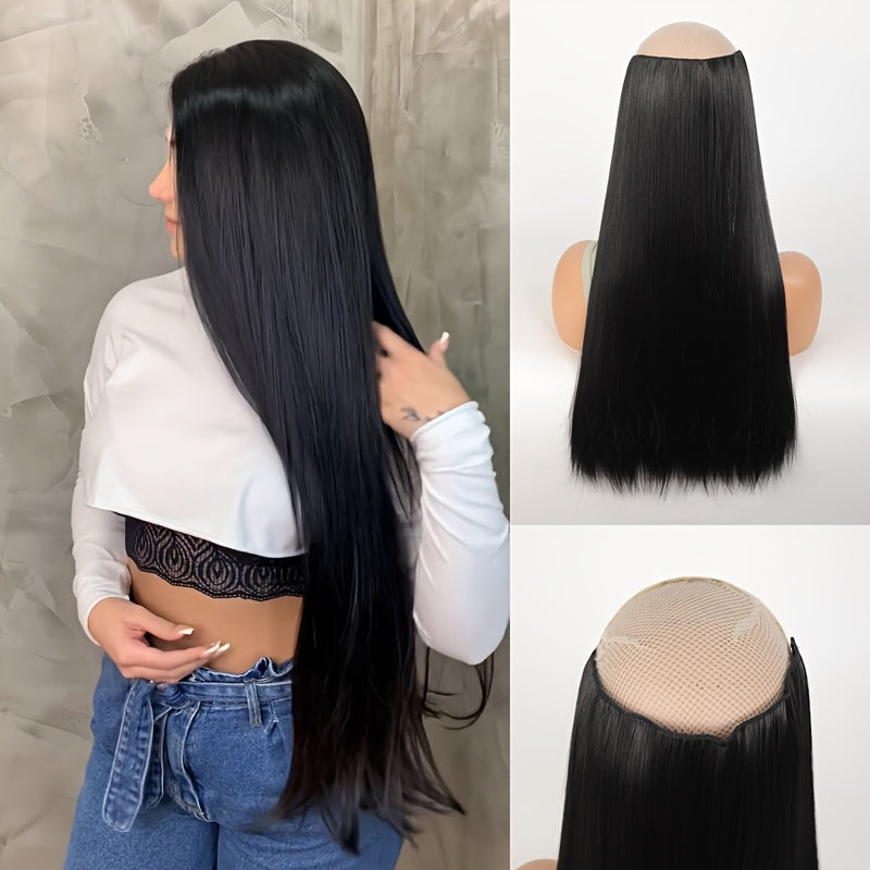 5-Card Straight Hair Clip-In Extensions - Natural Black, High-Quality Synthetic Hair for Women, Easy to Style & Blend, Perfect for Everyday or Special Occasions, Hair Wigs, Versatile Hairpiece, Sleek Hairpiece, Heatresistant Hair