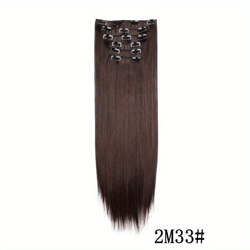 Elegant Women'S Long Straight Hair Extensions - Heat-Resistant, Synthetic Clips for Blonde & Black Hair, Daily Use, Stylish Hairpiece | Heatresistant Hairpiece | Durable Hairpiece