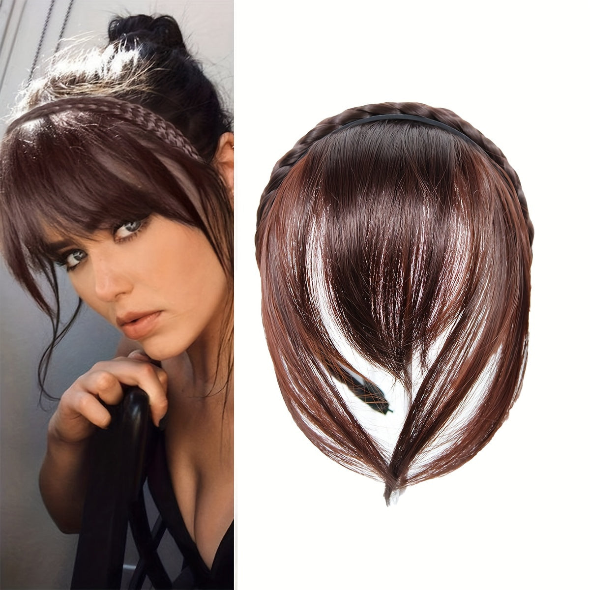 Twist Braid Headband With Bangs Short Straight Synthetic Hair Bangs With Hair Hoop Hair Accessories Halloween Christmas