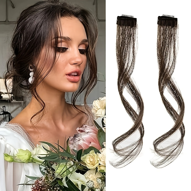 2pcs Elegant Body Wave Clip-In Hair Extensions, High Temperature Fiber, Women'S Side Bangs, Christmas Music Festival Hairpiece