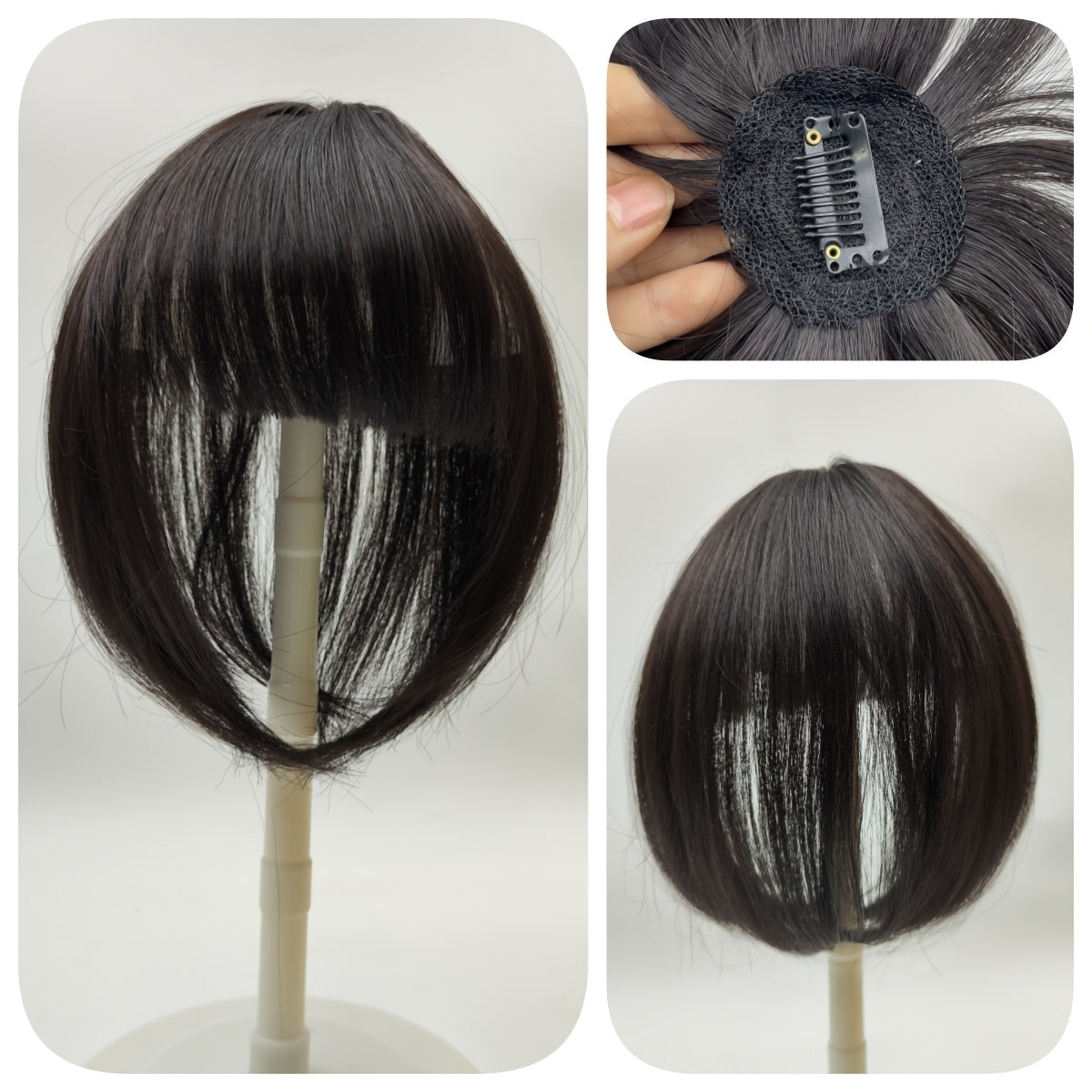 Elegant 8-Inch Clip-In Hair Topper with Bangs for Women - Natural-Looking, Straight Synthetic Hair Extensions to Cover Thinning & Gray Hair, Comfortable & Undetectable