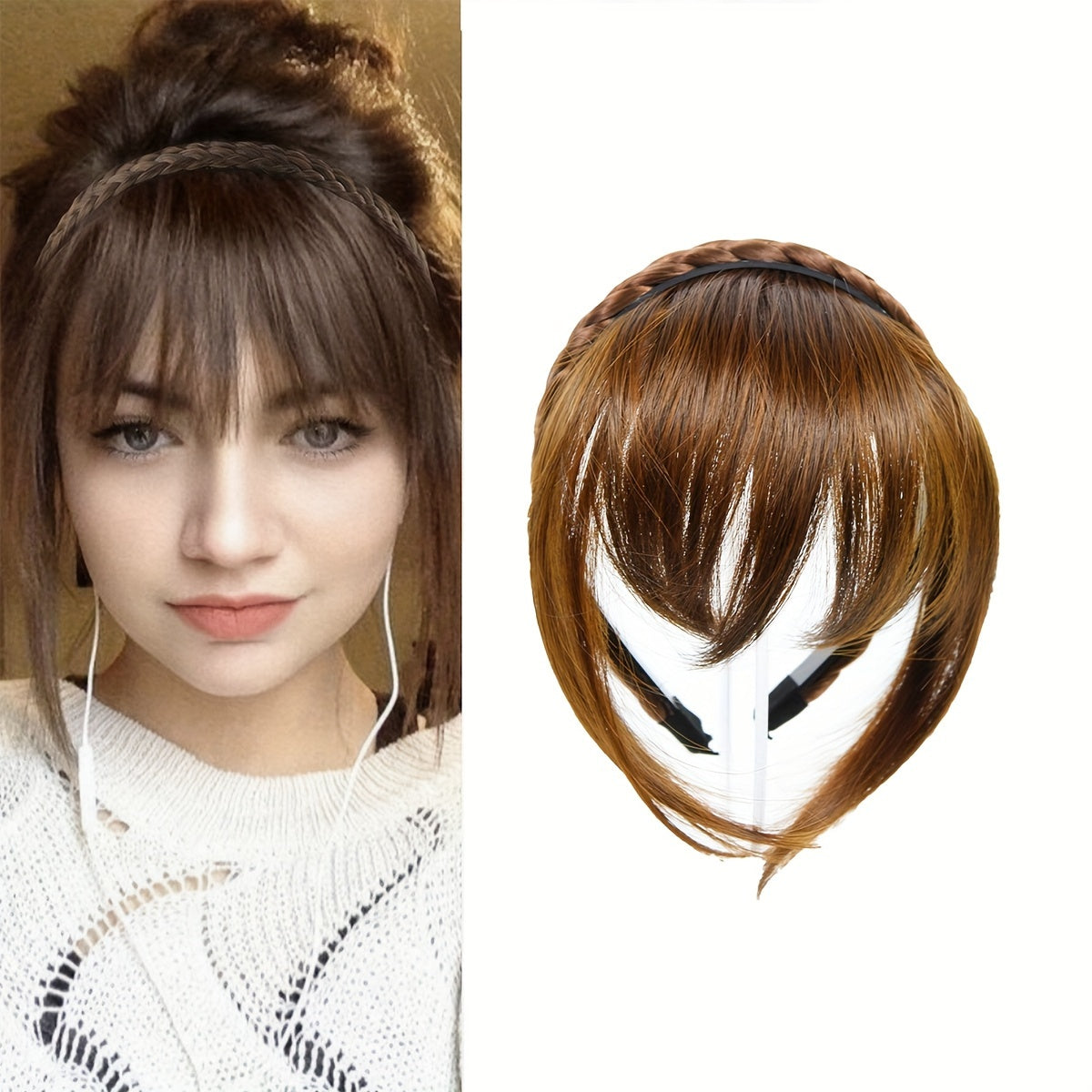 Twist Braid Headband With Bangs Short Straight Synthetic Hair Bangs With Hair Hoop Hair Accessories Halloween Christmas