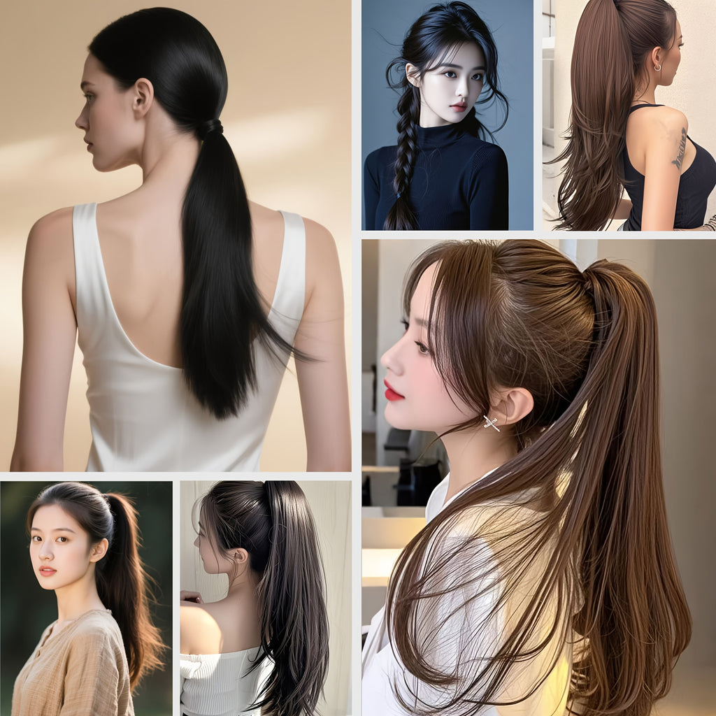 Elegant 50.8 cm hair piece with a Women's ponytail extension, universal synthetic long hair, naturally looking slightly curly, high elasticity loop, suitable for all ages, multiple styling options.