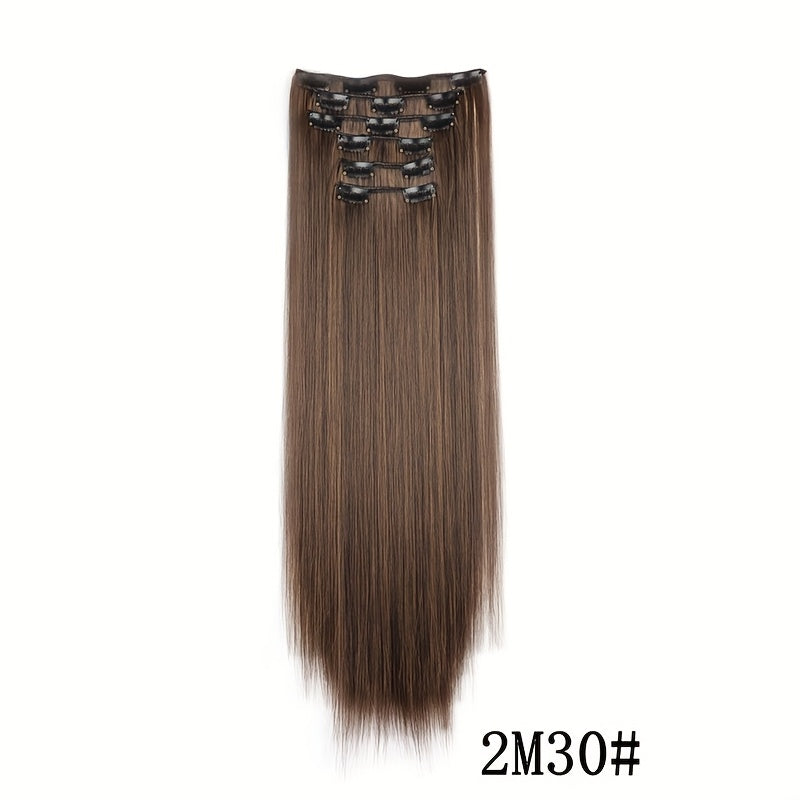 Elegant Women'S Long Straight Hair Extensions - Heat-Resistant, Synthetic Clips for Blonde & Black Hair, Daily Use, Stylish Hairpiece | Heatresistant Hairpiece | Durable Hairpiece