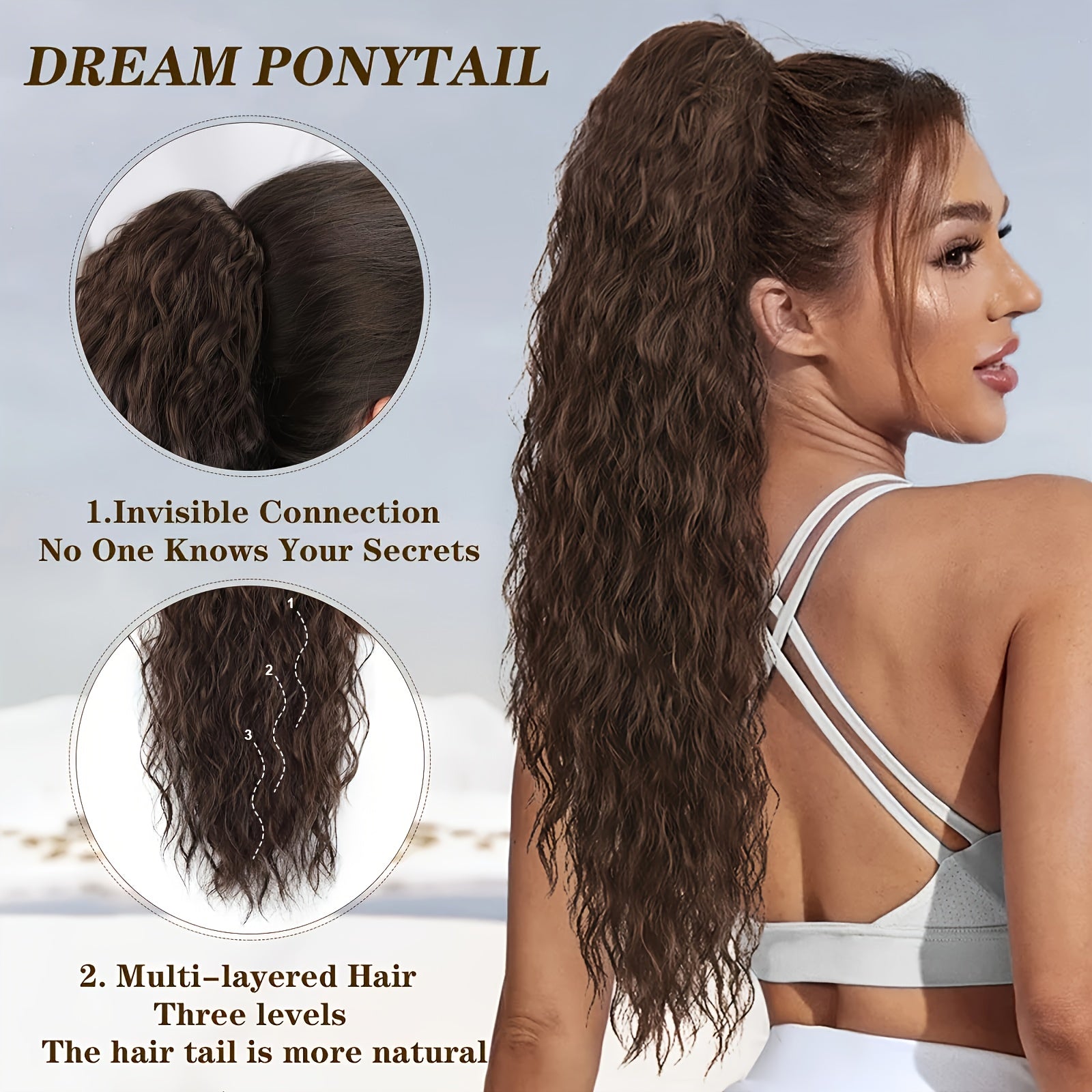 45.72cm Women's Clip-In Ponytail Extension - Heat-Resistant Synthetic Hair for Parties, Cosplay & Special Events - Natural Look, Easy to Style, Fits All Ethnicities