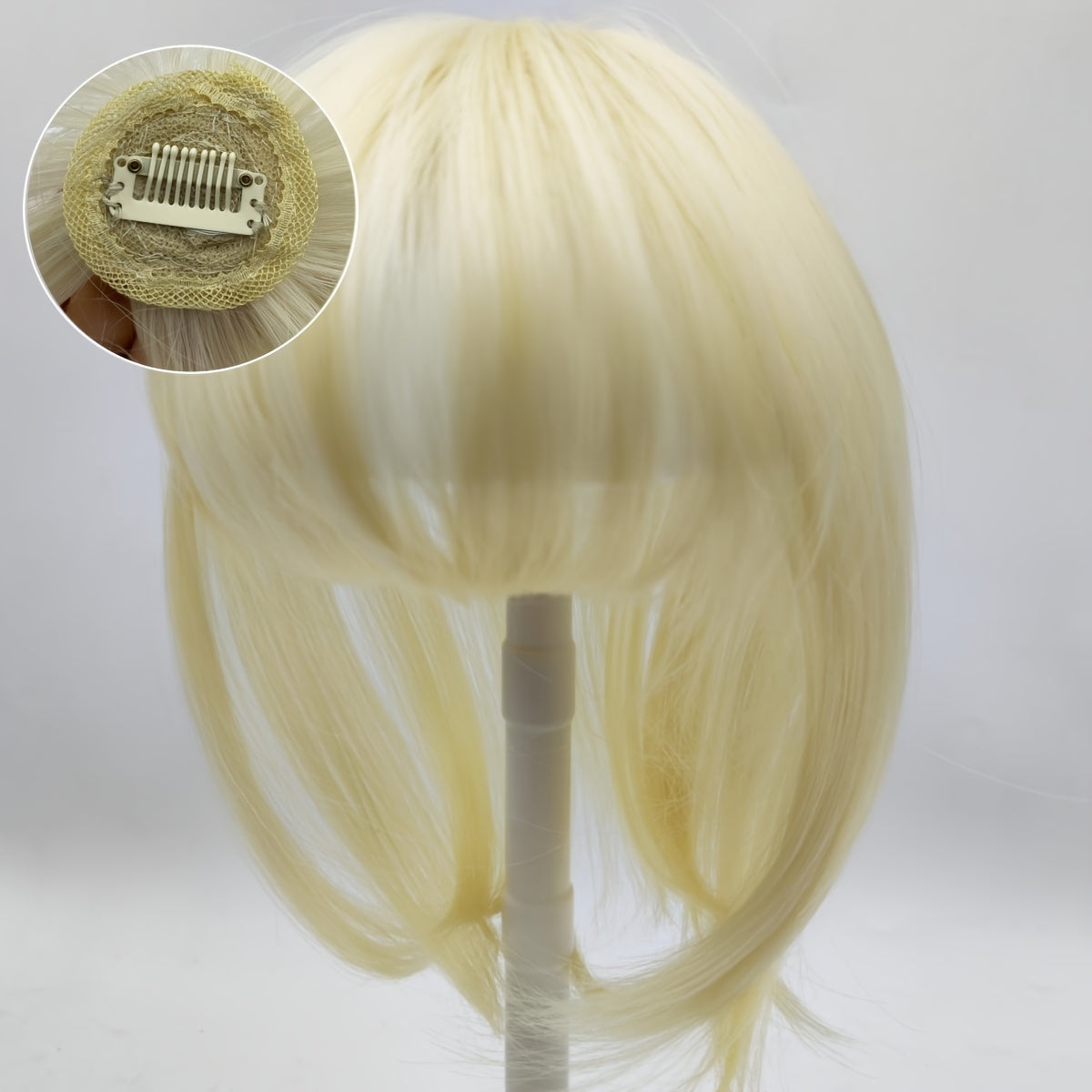 Elegant 8-Inch Clip-In Hair Topper with Bangs for Women - Natural-Looking, Straight Synthetic Hair Extensions to Cover Thinning & Gray Hair, Comfortable & Undetectable