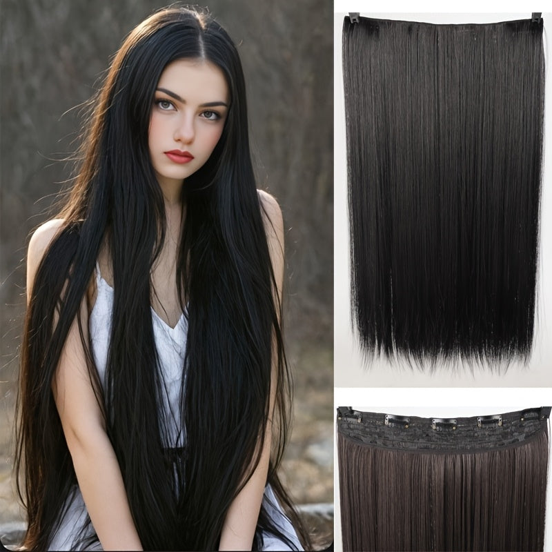 5-Card Straight Hair Clip-In Extensions - Natural Black, High-Quality Synthetic Hair for Women, Easy to Style & Blend, Perfect for Everyday or Special Occasions, Hair Wigs, Versatile Hairpiece, Sleek Hairpiece, Heatresistant Hair