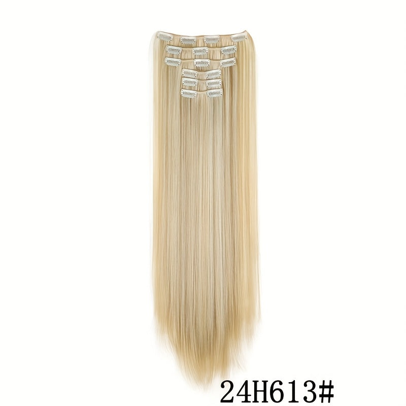 Elegant Women'S Long Straight Hair Extensions - Heat-Resistant, Synthetic Clips for Blonde & Black Hair, Daily Use, Stylish Hairpiece | Heatresistant Hairpiece | Durable Hairpiece