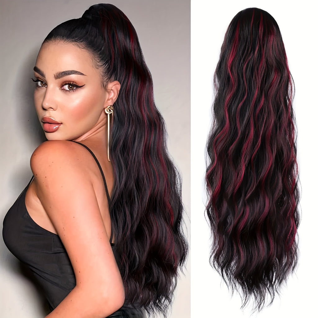 YUSULAXI Women'S 24-Inch Long Wavy Drawstring Ponytail Extension, High Temperature Fiber Synthetic Hairpiece for Daily Use