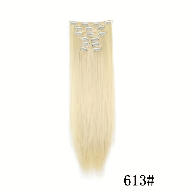 Elegant Women'S Long Straight Hair Extensions - Heat-Resistant, Synthetic Clips for Blonde & Black Hair, Daily Use, Stylish Hairpiece | Heatresistant Hairpiece | Durable Hairpiece