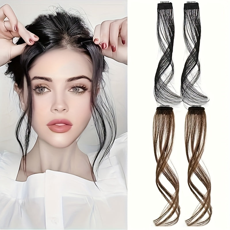 2pcs Elegant Body Wave Clip-In Hair Extensions, High Temperature Fiber, Women'S Side Bangs, Christmas Music Festival Hairpiece