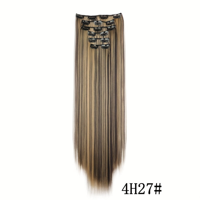 Elegant Women'S Long Straight Hair Extensions - Heat-Resistant, Synthetic Clips for Blonde & Black Hair, Daily Use, Stylish Hairpiece | Heatresistant Hairpiece | Durable Hairpiece