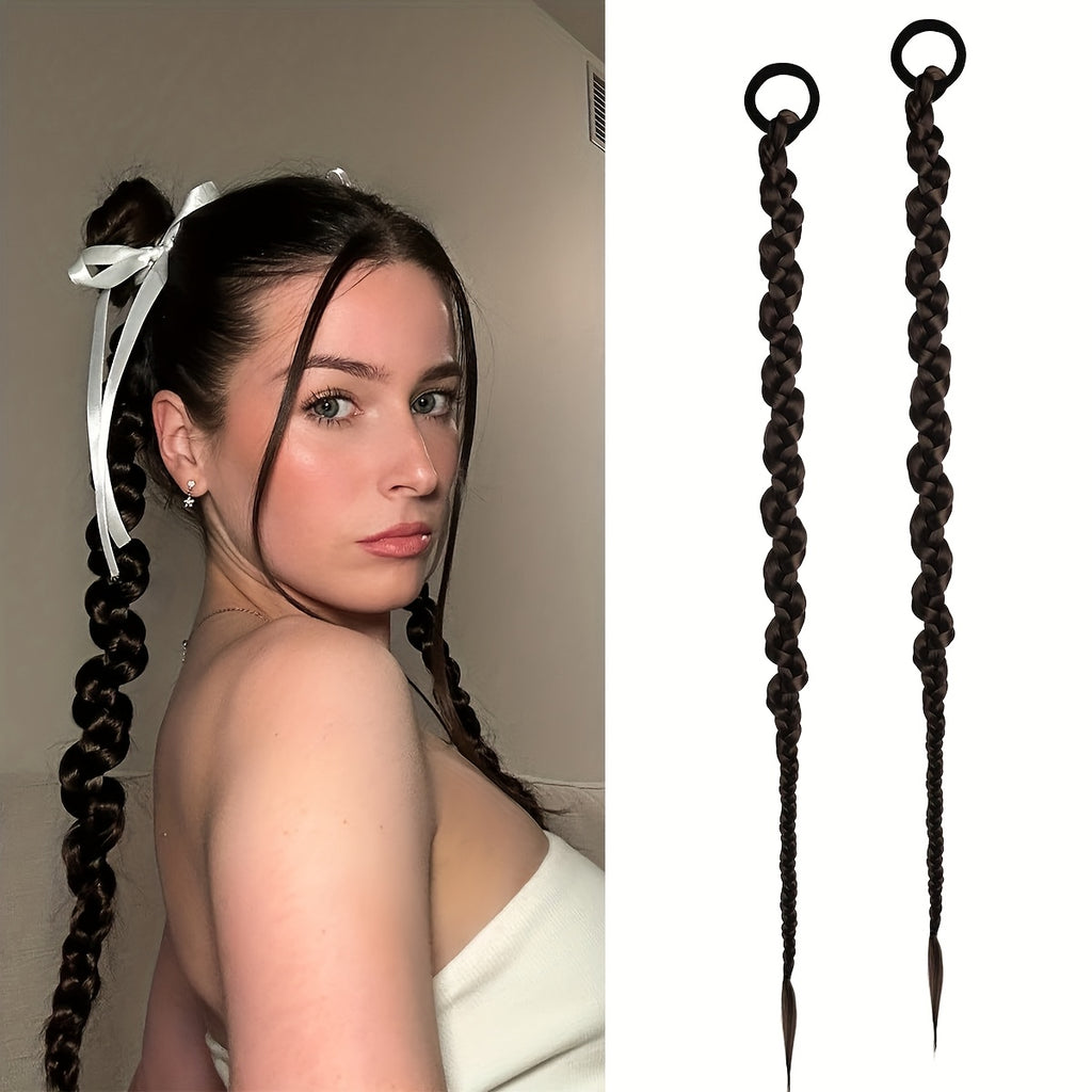 2pcs Y2K Style 66.04 cm Heat-Resistant Synthetic Ponytail Extensions for Women & Girls with Thin Hair - Japanese Korean Inspired Braid Hair Extensions for Volume & Length, Hair Accessories