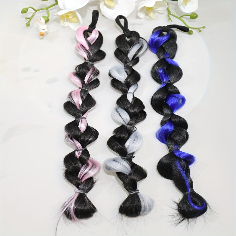 1pc Braided Ponytail Extensions with Highlights, Fashion Style Twisted Butterfly Hair Extensions Ponytail Braid Natural Soft Synthetic Hair Braided Ponytail Extensions, Bubble Twist Braid Hair Accessories
