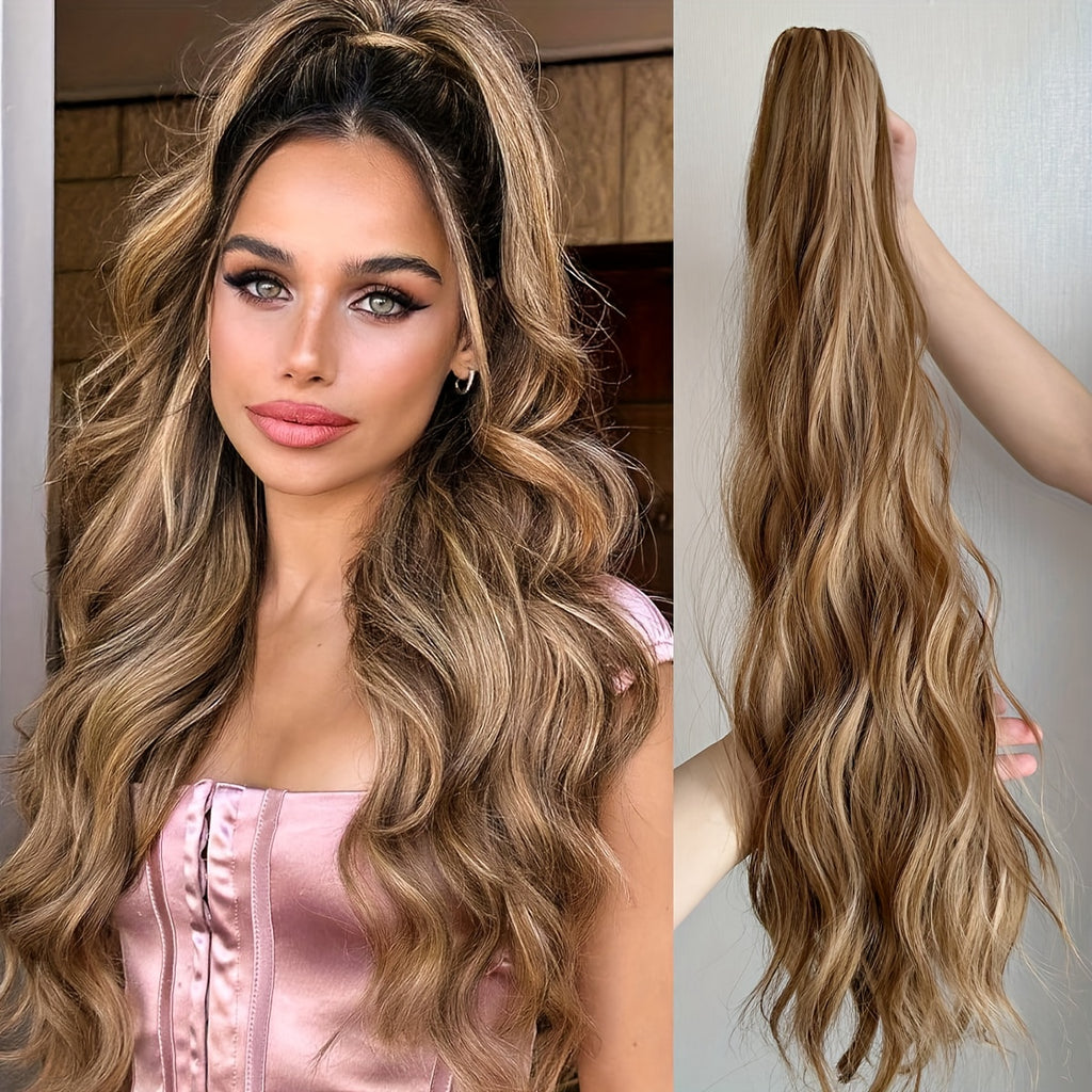 YUSULAXI Women'S 24-Inch Long Wavy Drawstring Ponytail Extension, High Temperature Fiber Synthetic Hairpiece for Daily Use