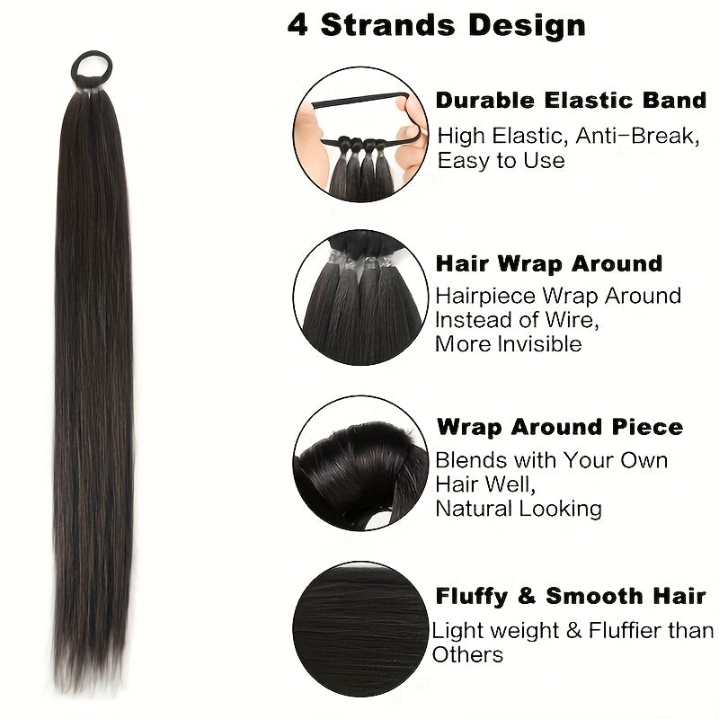 71.12cm Long Straight Synthetic Ponytail Extensions - Vibrant Colors, Secure Rubber Band Hair Ring for Braids, Wigs, and Everyday Styling, Ponytail Hair Extensions, Braided Hair Accessory, Vibrant Hairpiece