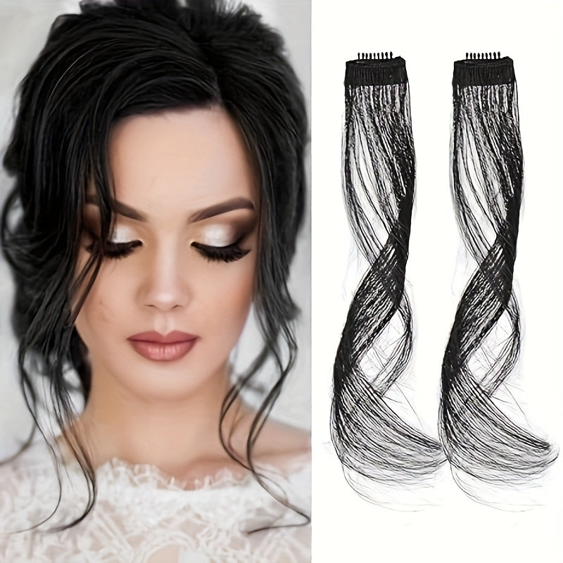 2pcs Elegant Body Wave Clip-In Hair Extensions, High Temperature Fiber, Women'S Side Bangs, Christmas Music Festival Hairpiece