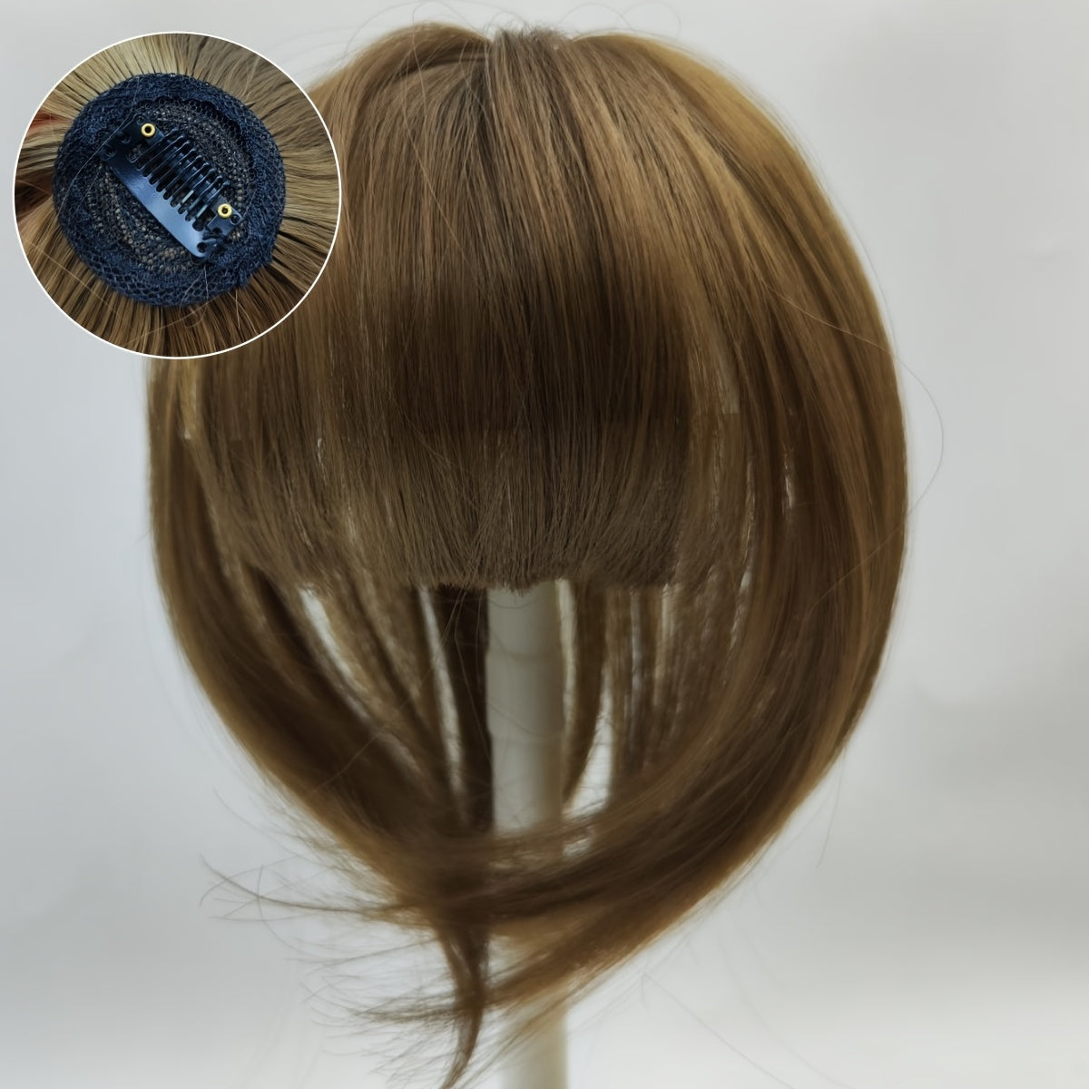 Elegant 8-Inch Clip-In Hair Topper with Bangs for Women - Natural-Looking, Straight Synthetic Hair Extensions to Cover Thinning & Gray Hair, Comfortable & Undetectable