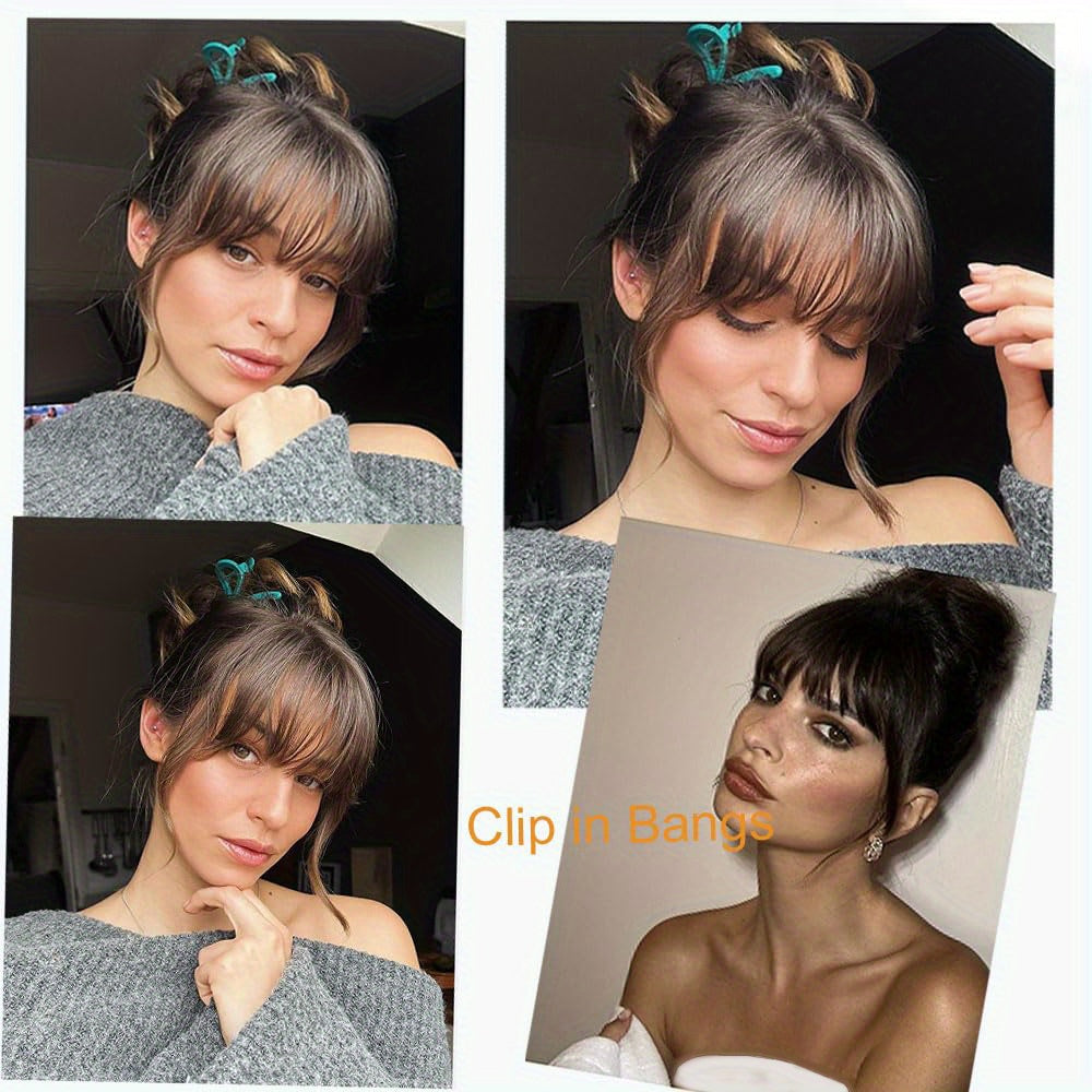 Women's Clip-in Human Hair Bangs - Natural Look Front Fringe Extensions, Easy to Apply No Glue Needed, Dark Brown/Black/, Straight Hairstyle for Everyday & Special Events - Salon-Quality Hairpiece for Added Volume & Dimension