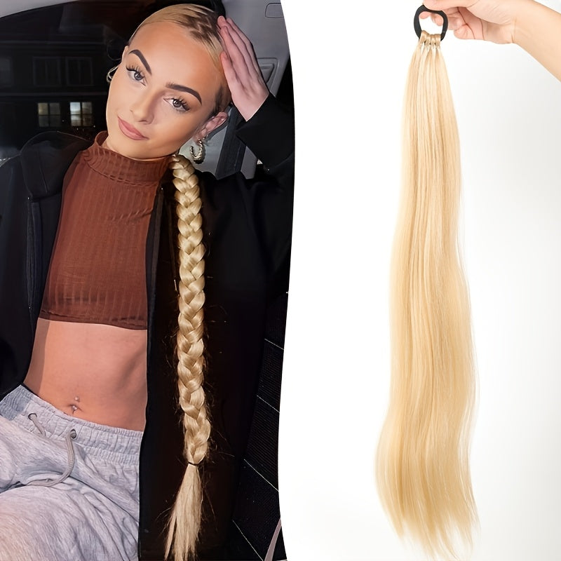 71.12cm Long Straight Synthetic Ponytail Extensions - Vibrant Colors, Secure Rubber Band Hair Ring for Braids, Wigs, and Everyday Styling, Ponytail Hair Extensions, Braided Hair Accessory, Vibrant Hairpiece