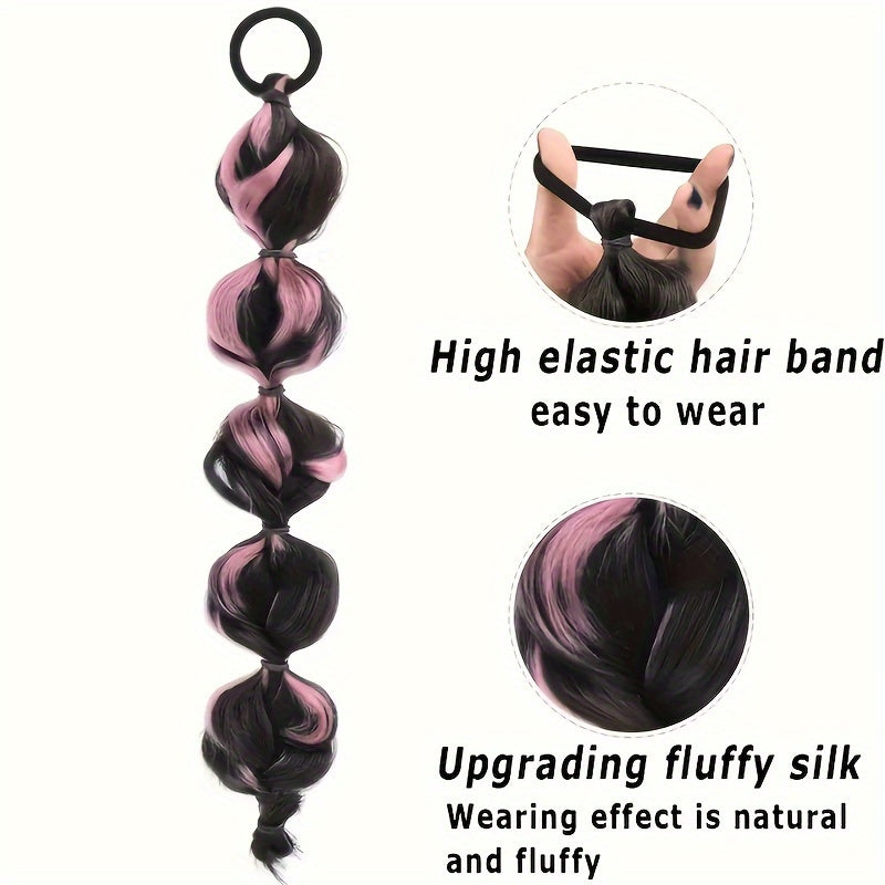 1pc Braided Ponytail Extensions with Highlights, Fashion Style Twisted Butterfly Hair Extensions Ponytail Braid Natural Soft Synthetic Hair Braided Ponytail Extensions, Bubble Twist Braid Hair Accessories