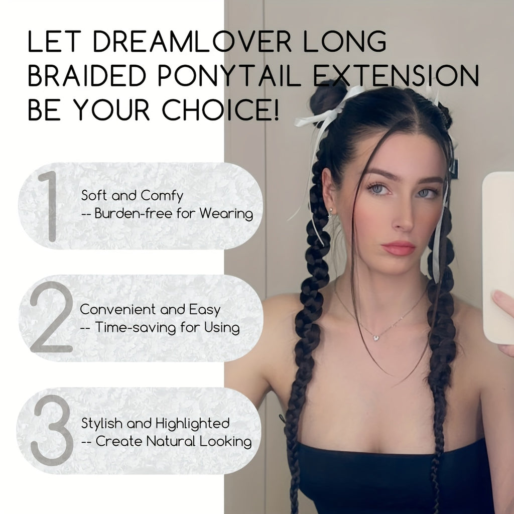 2pcs Y2K Style 66.04 cm Heat-Resistant Synthetic Ponytail Extensions for Women & Girls with Thin Hair - Japanese Korean Inspired Braid Hair Extensions for Volume & Length, Hair Accessories