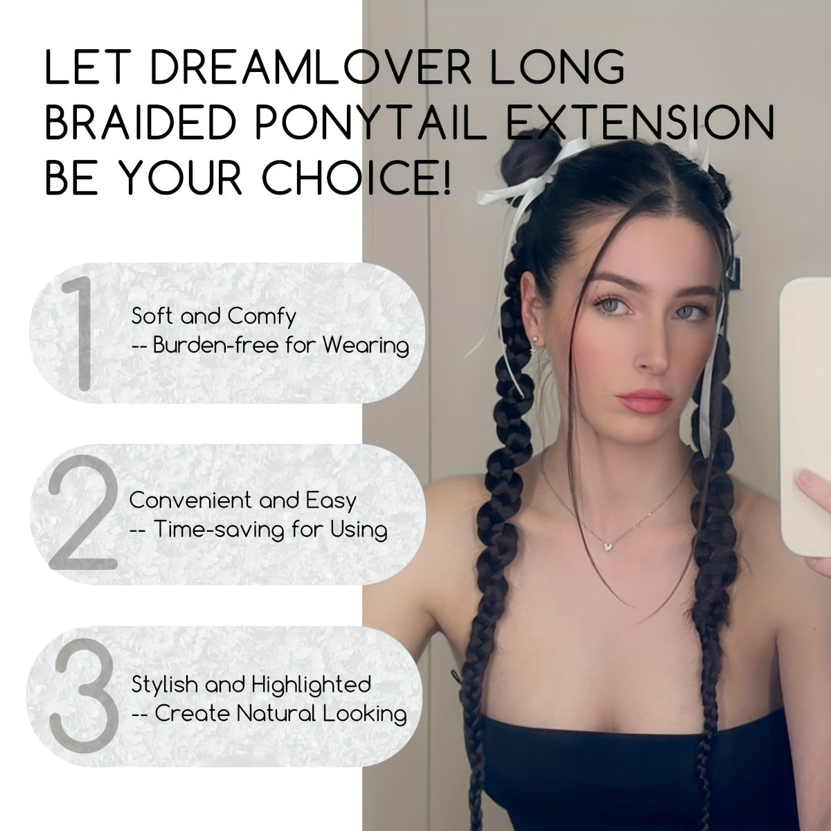 2pcs Y2K Style 66.04 cm Heat-Resistant Synthetic Ponytail Extensions for Women & Girls with Thin Hair - Japanese Korean Inspired Braid Hair Extensions for Volume & Length, Hair Accessories