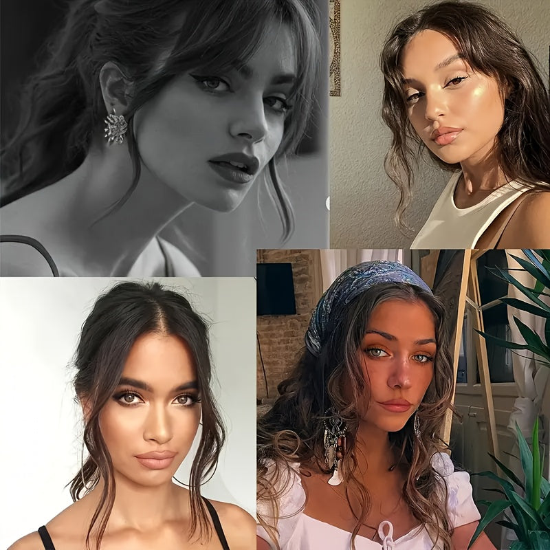 2pcs Side Swept Bangs Clip-In Wig Set with Long Sideburns - 30.48 cm Synthetic Hair Extensions for Women, Natural Body Wave, Perfect for Music Festivals, Christmas Parties & Everyday Use, Festive Hairpiece, Sleek Hairpiece, Secure Fit Hairpiece