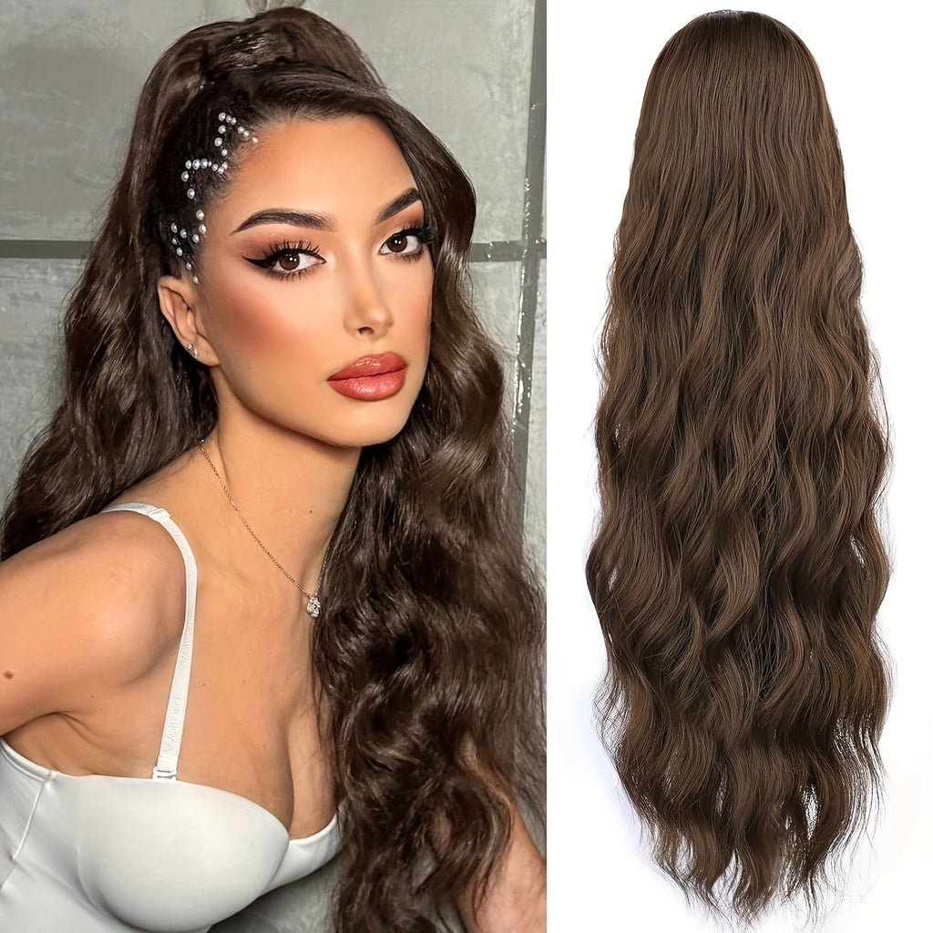 YUSULAXI Women'S 24-Inch Long Wavy Drawstring Ponytail Extension, High Temperature Fiber Synthetic Hairpiece for Daily Use