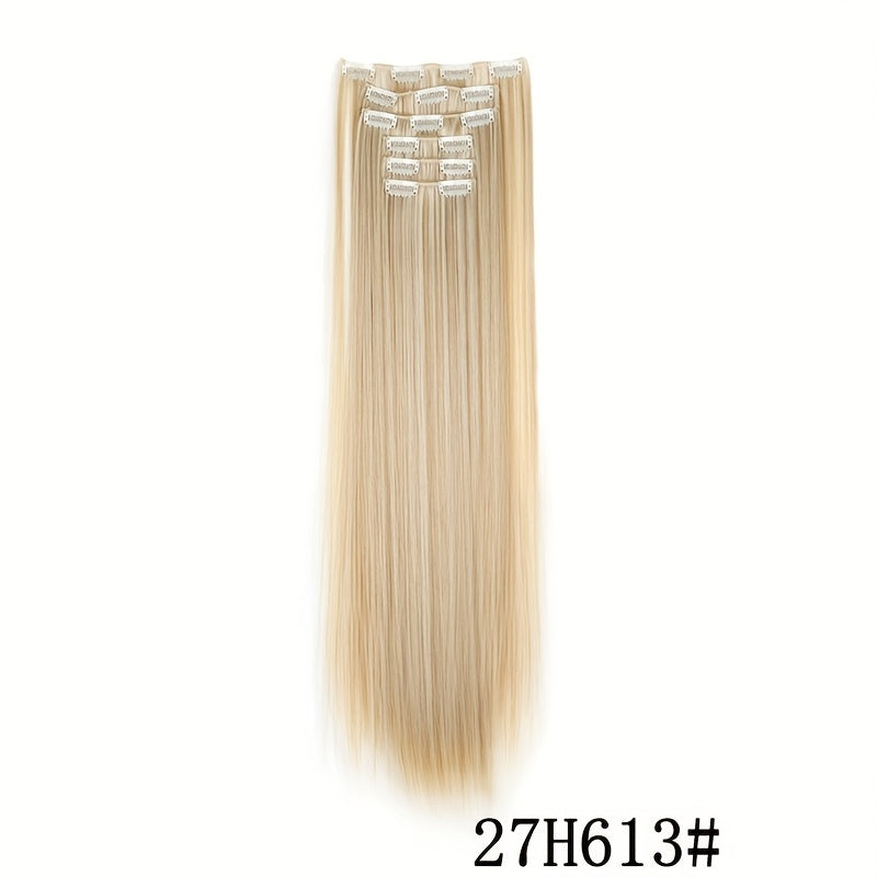 Elegant Women'S Long Straight Hair Extensions - Heat-Resistant, Synthetic Clips for Blonde & Black Hair, Daily Use, Stylish Hairpiece | Heatresistant Hairpiece | Durable Hairpiece