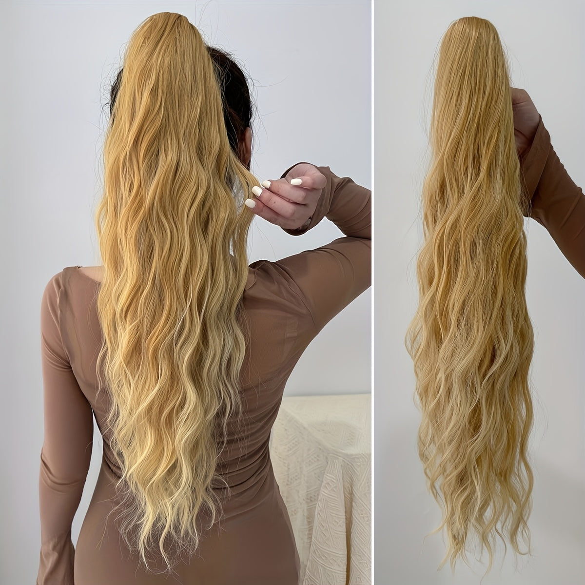 YUSULAXI Women'S 24-Inch Long Wavy Drawstring Ponytail Extension, High Temperature Fiber Synthetic Hairpiece for Daily Use