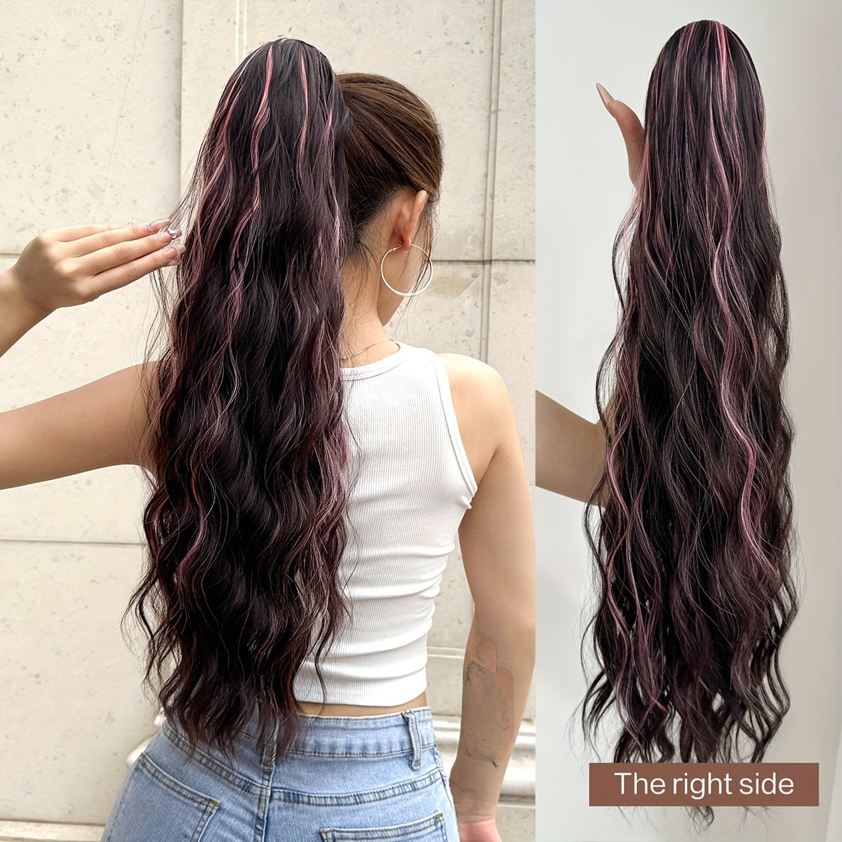 YUSULAXI Women'S 24-Inch Long Wavy Drawstring Ponytail Extension, High Temperature Fiber Synthetic Hairpiece for Daily Use