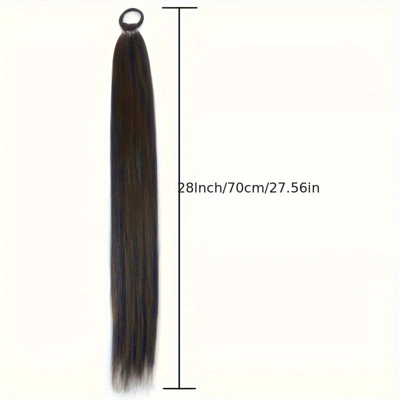 71.12cm Long Straight Synthetic Ponytail Extensions - Vibrant Colors, Secure Rubber Band Hair Ring for Braids, Wigs, and Everyday Styling, Ponytail Hair Extensions, Braided Hair Accessory, Vibrant Hairpiece
