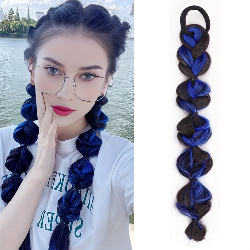 1pc Braided Ponytail Extensions with Highlights, Fashion Style Twisted Butterfly Hair Extensions Ponytail Braid Natural Soft Synthetic Hair Braided Ponytail Extensions, Bubble Twist Braid Hair Accessories