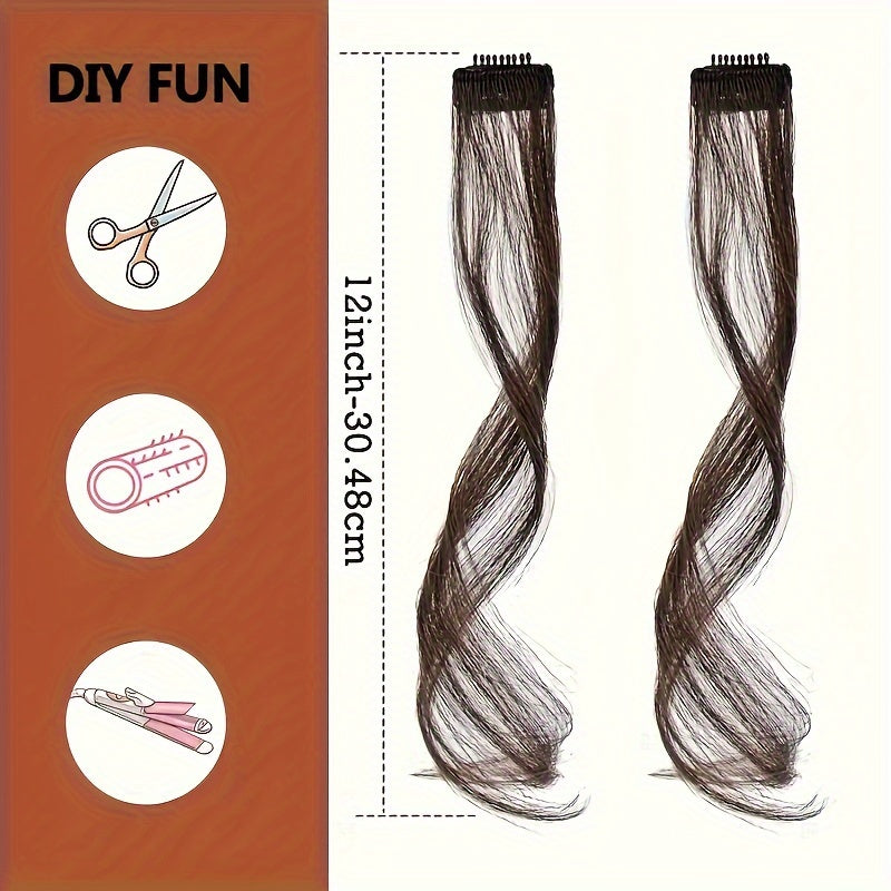 2pcs Side Swept Bangs Clip-In Wig Set with Long Sideburns - 30.48 cm Synthetic Hair Extensions for Women, Natural Body Wave, Perfect for Music Festivals, Christmas Parties & Everyday Use, Festive Hairpiece, Sleek Hairpiece, Secure Fit Hairpiece