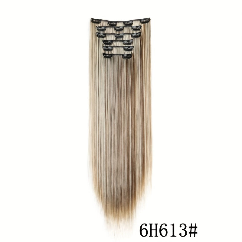 Elegant Women'S Long Straight Hair Extensions - Heat-Resistant, Synthetic Clips for Blonde & Black Hair, Daily Use, Stylish Hairpiece | Heatresistant Hairpiece | Durable Hairpiece