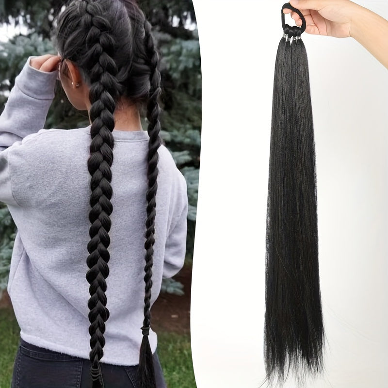 71.12cm Long Straight Synthetic Ponytail Extensions - Vibrant Colors, Secure Rubber Band Hair Ring for Braids, Wigs, and Everyday Styling, Ponytail Hair Extensions, Braided Hair Accessory, Vibrant Hairpiece