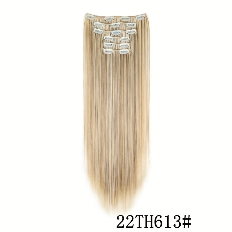 Elegant Women'S Long Straight Hair Extensions - Heat-Resistant, Synthetic Clips for Blonde & Black Hair, Daily Use, Stylish Hairpiece | Heatresistant Hairpiece | Durable Hairpiece