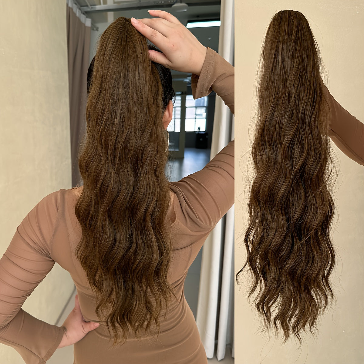 YUSULAXI Women'S 24-Inch Long Wavy Drawstring Ponytail Extension, High Temperature Fiber Synthetic Hairpiece for Daily Use