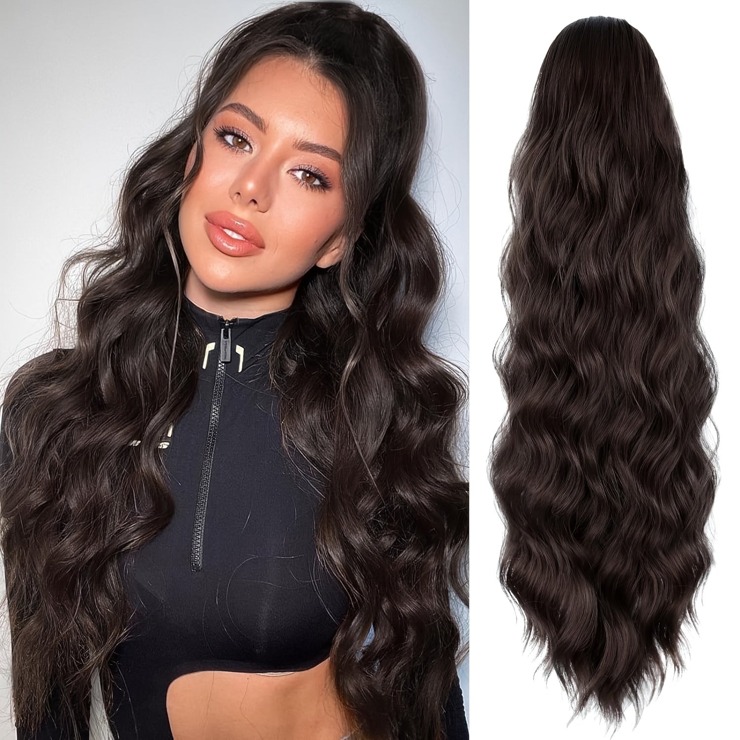 YUSULAXI Women'S 24-Inch Long Wavy Drawstring Ponytail Extension, High Temperature Fiber Synthetic Hairpiece for Daily Use