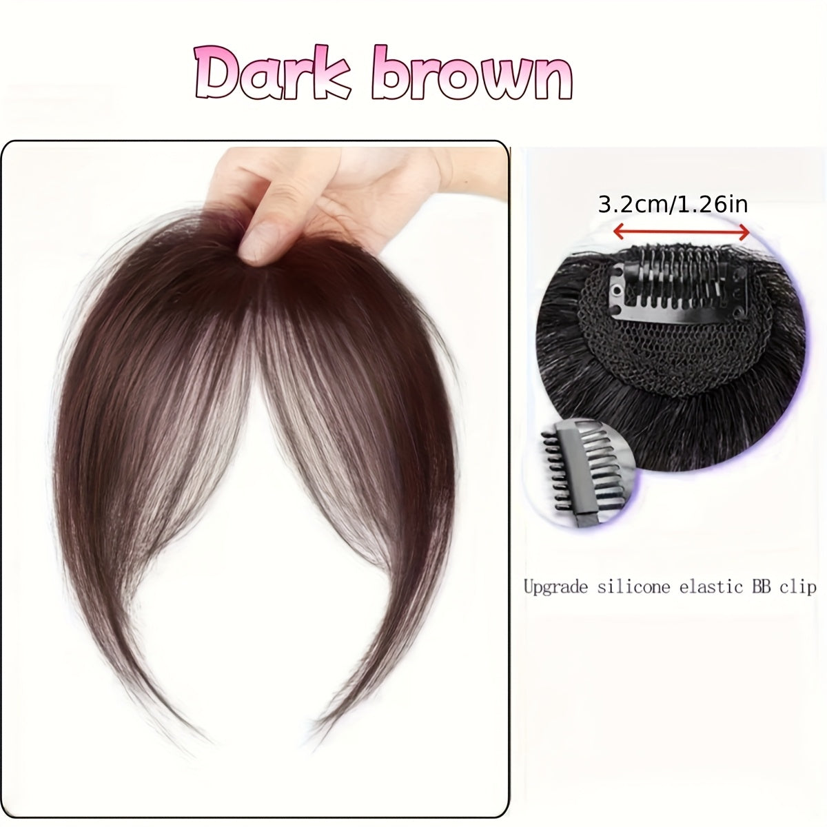 1pc Elegant Synthetic Bangs Hair Clip, Natural Full Bangs Hair Accessories for Daily Wear, Deep Brown, Black, Bangs Hair Accessories