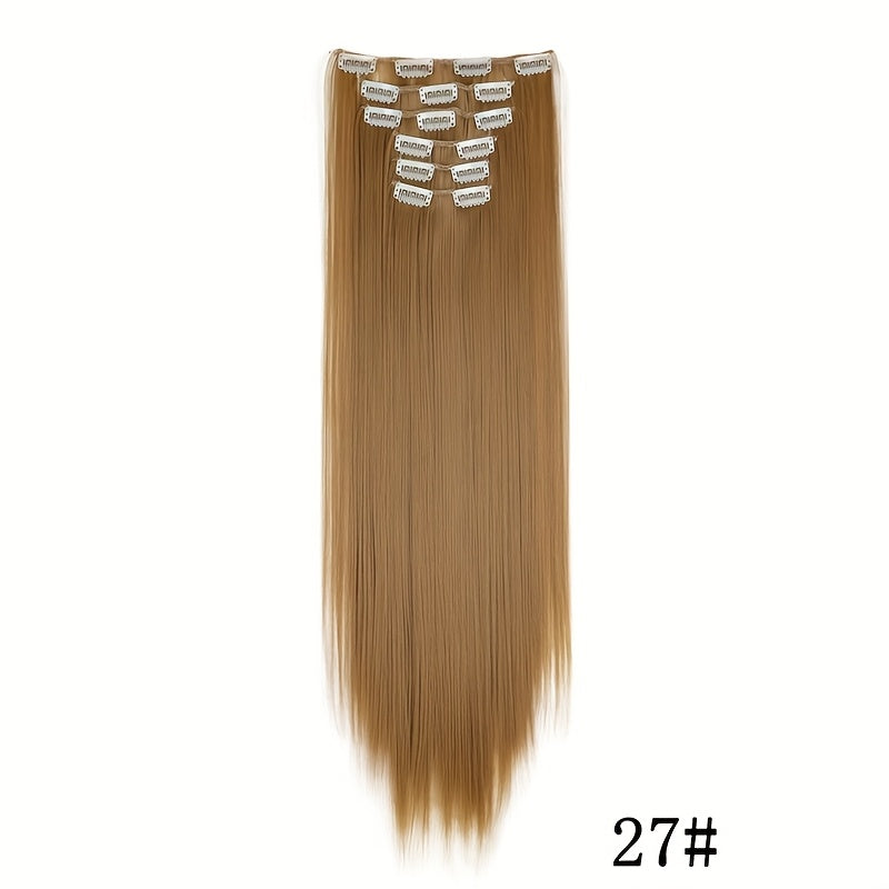 Elegant Women'S Long Straight Hair Extensions - Heat-Resistant, Synthetic Clips for Blonde & Black Hair, Daily Use, Stylish Hairpiece | Heatresistant Hairpiece | Durable Hairpiece