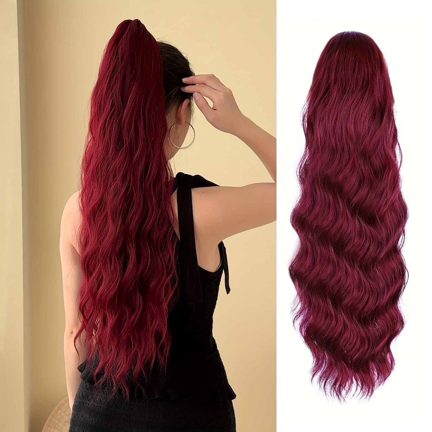 YUSULAXI Women'S 24-Inch Long Wavy Drawstring Ponytail Extension, High Temperature Fiber Synthetic Hairpiece for Daily Use