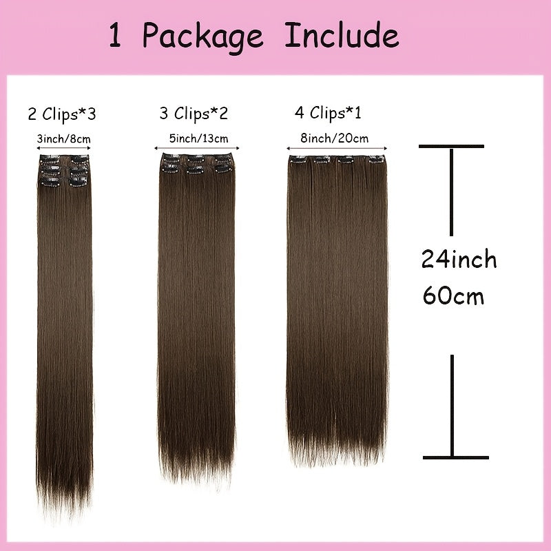 Elegant Women'S Long Straight Hair Extensions - Heat-Resistant, Synthetic Clips for Blonde & Black Hair, Daily Use, Stylish Hairpiece | Heatresistant Hairpiece | Durable Hairpiece