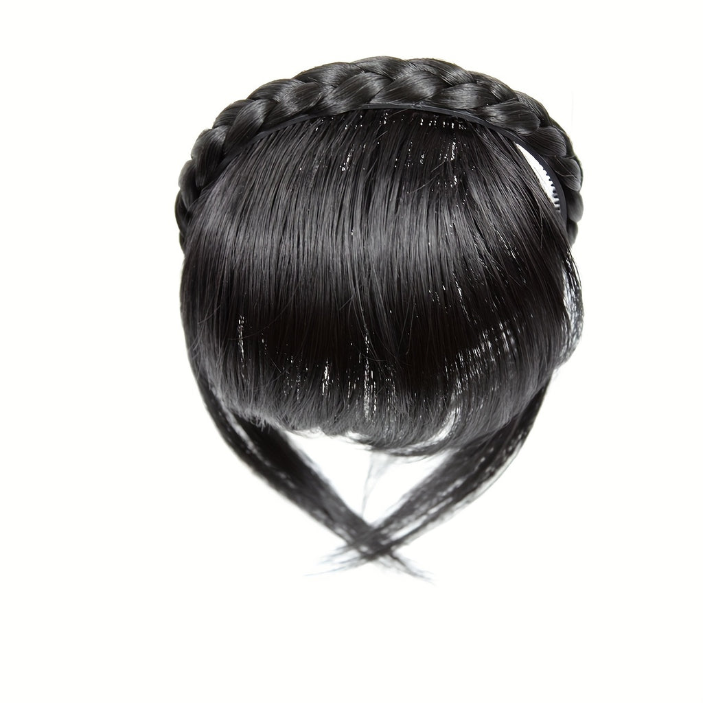 Twist Braid Headband With Bangs Short Straight Synthetic Hair Bangs With Hair Hoop Hair Accessories Halloween Christmas
